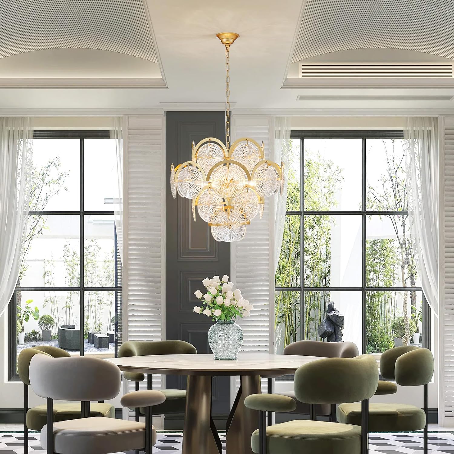 WUZUPS 6-Light Round Crystal Chandelier Pendant Ceiling Light Modern Lighting Fixture for Bedroom Hallway Bar Kitchen Bathroom, H 17.3' W 22.8', E12 Base, Gold