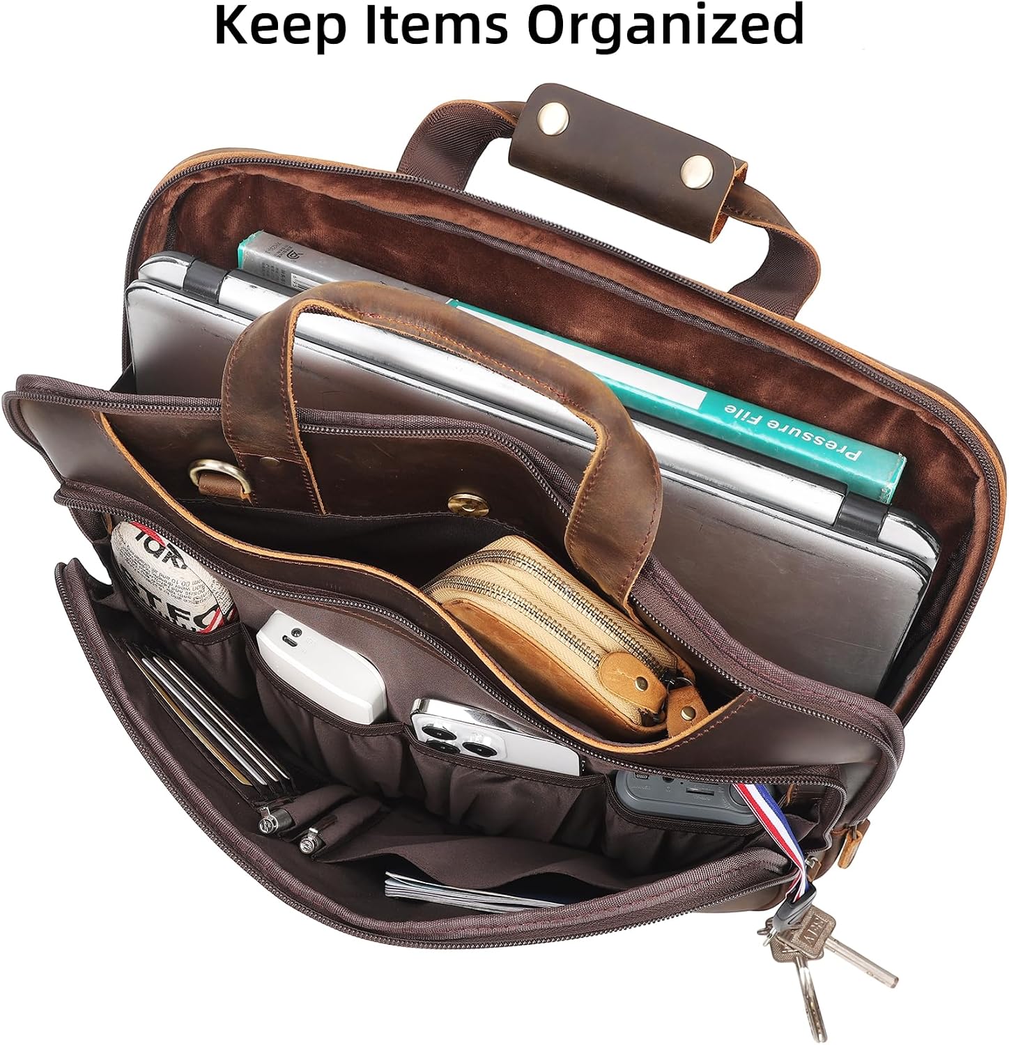 Masa Kawa Leather Laptop Briefcase for Men Fits 15.6' 16' Computer Slim Crossbody Shoulder Messenger Bag Attache Case for Business Work, Vintage Brown