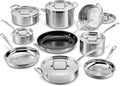 Cuisinart 15-Piece Cookware Set, MultiClad Pro Triple-Ply Stainless Steel Cookware Set, Heat Surround Technology, Cool Grip Stick Handles, Oven Safe up to 500F, MCPS-15N, Silver
