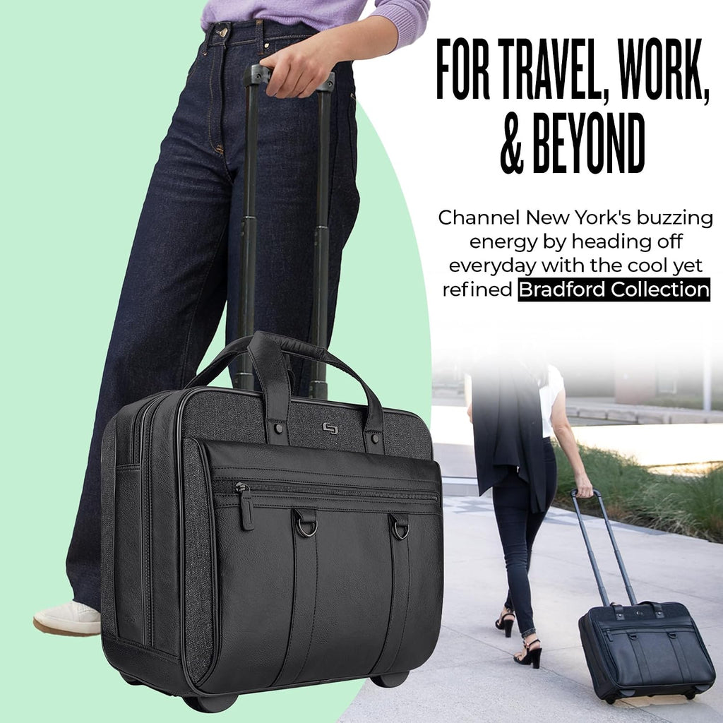 Solo New York Rolling Case with Wheels - Roller Laptop Bag, Wheeled Briefcase for Women & Men, Carry On Size for Travel, Fits 17.3' Computer - MacDougal, Black