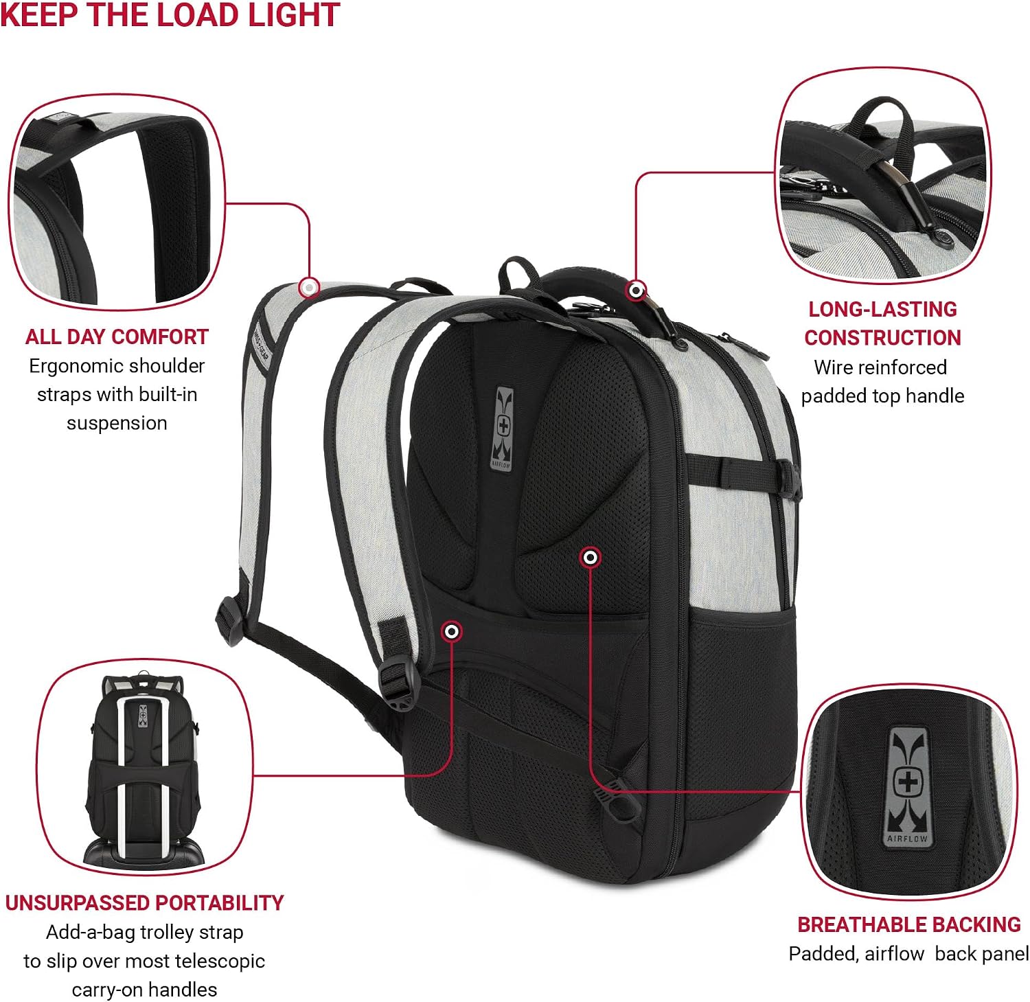 SwissGear Travel Tech Pro Laptop Backpack – Fits Laptops up to 16' – ScanSmart TSA-Friendly Backpack with Multiple Organizer Pockets – Grey Heather