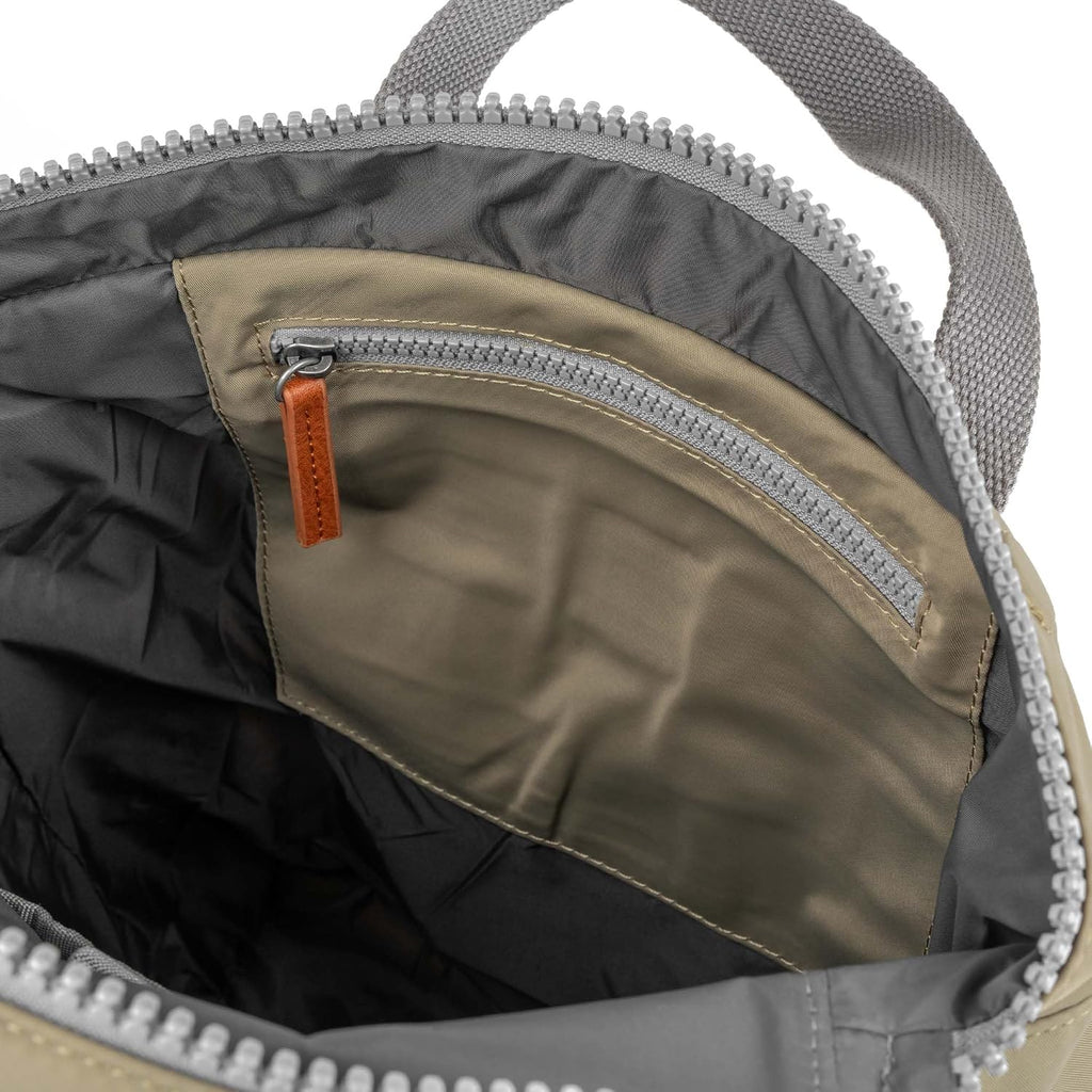 ORI LONDON Travel Backpack - Medium Nylon Rolltop Backpack for Men & Women with Multiple Pockets for Laptop, Phone, Keys, Wallet, Bottles - The Canfield, Taupe, 16.5x11.8x4.7'