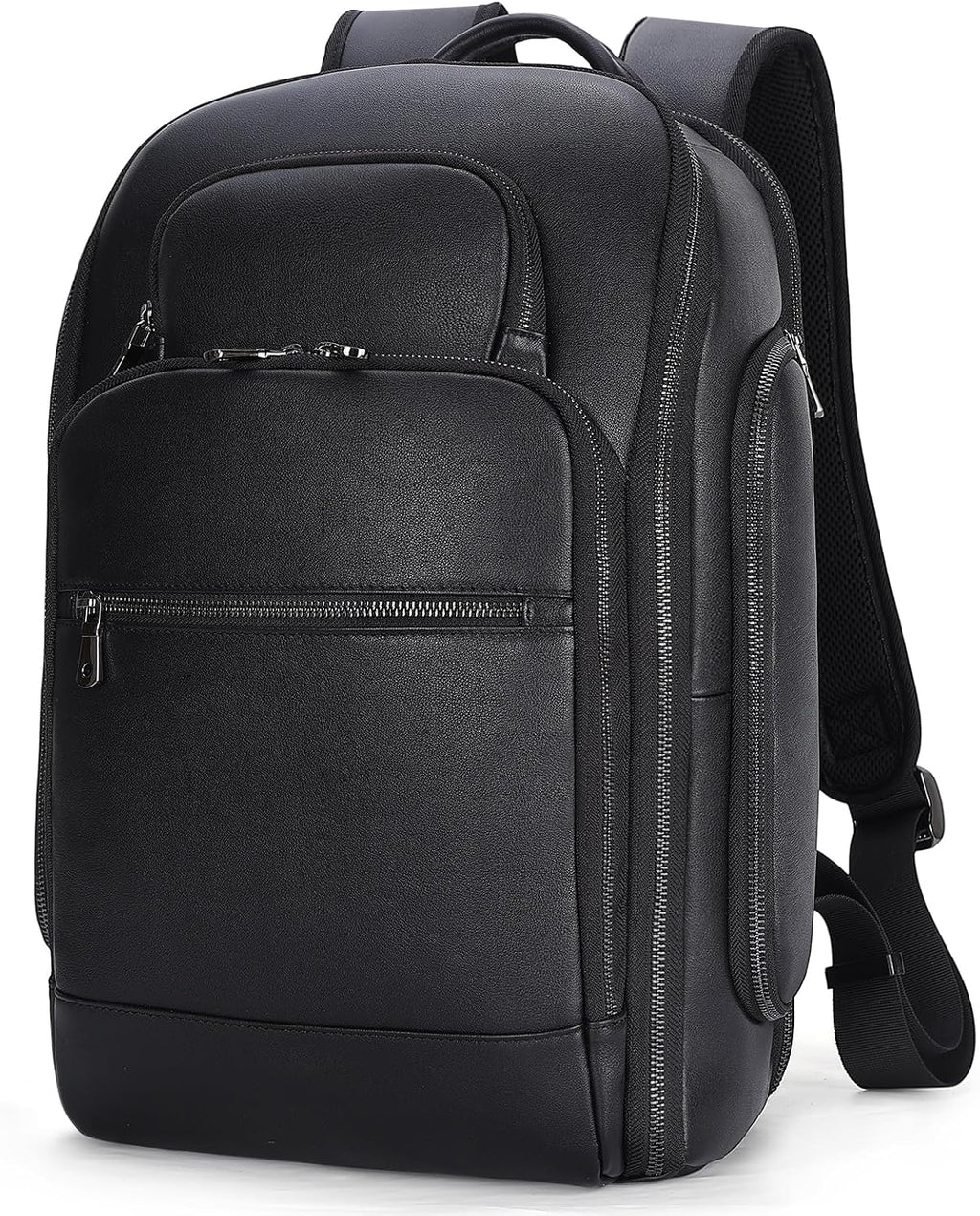TIDING Men's Leather Laptop Backpack Fits 15.6 Inch Computer, TSA Approved & Water Resistant Work Daypack Business Travel Rucksack, Black