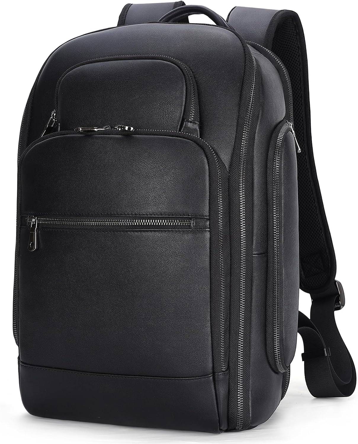 TIDING Men's Leather Laptop Backpack Fits 15.6 Inch Computer, TSA Approved & Water Resistant Work Daypack Business Travel Rucksack, Black