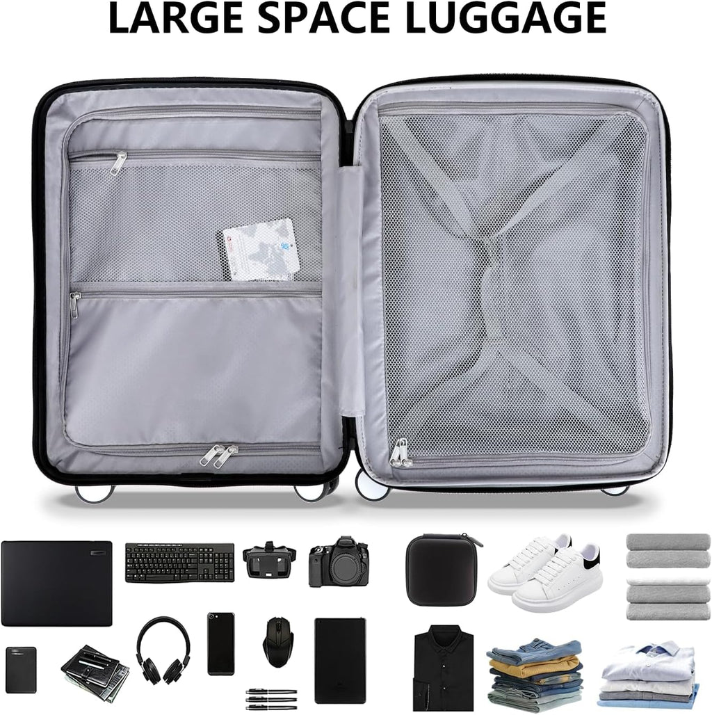 Luggage Sets 2 Piece, Carry On Luggage with Front Pocket & USB Port and 28 Inch Expandable Checked Luggage with Top Opening, Durable PC Hardside Suitcases with Spinner Wheels & TSA Lock, Pink (20/28)