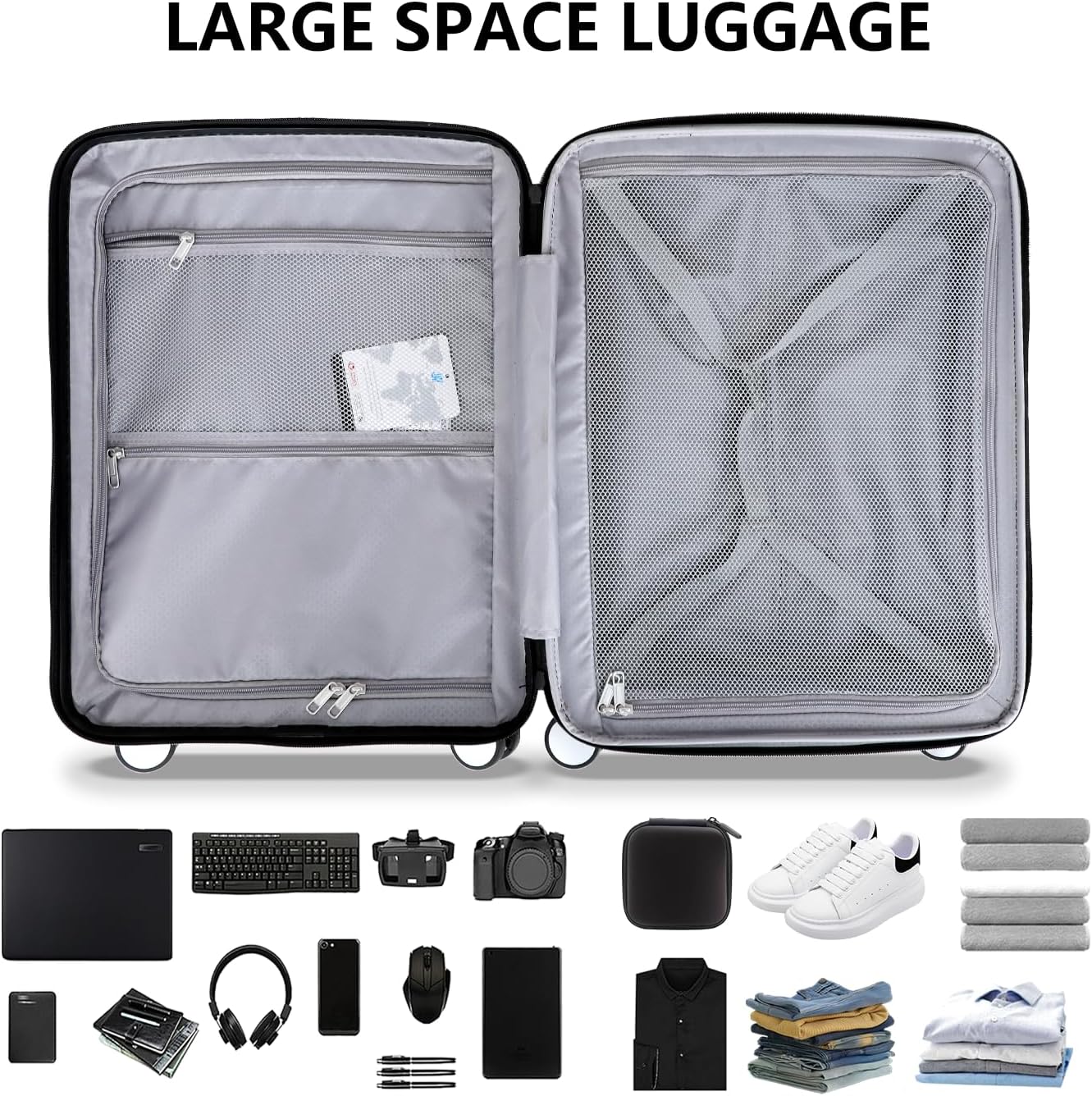 28 Inch Luggage with Spinner Wheels & TSA Lock, Expandable PC Hardside Large Checked Luggage with Top Opening, Durable Lightweight Rolling Suitcase, Blue