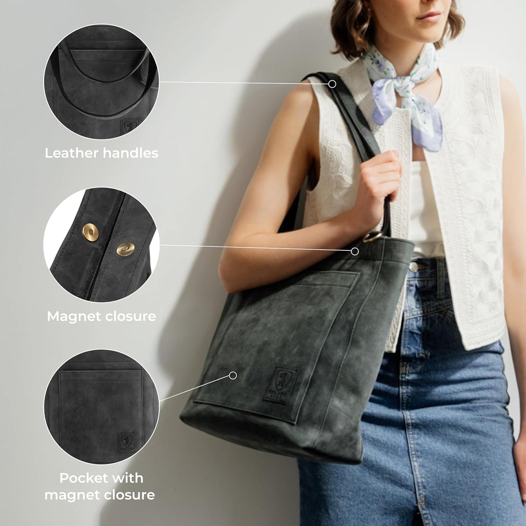 Berliner Bags Vintage Genuine Leather Tote Bag Seville, Handbag, Large Shopper for Women
