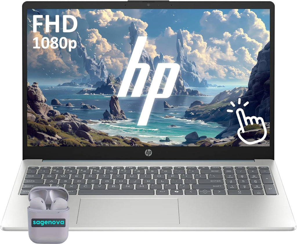 HP Touchscreen 15.6' Business Laptop Computer, Windows 11 Pro 16GB RAM 512GB SSD, Intel Core i3-N305 Processor, FHD IPS LED Display, Microsoft Office Lifetime Suite, SageNova Earphones, Moonlight Blue