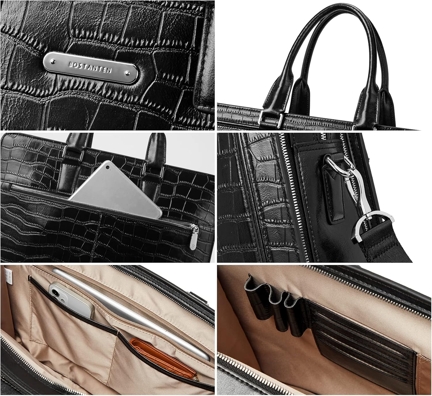 BOSTANTEN Women Genuine Leather Briefcase Tote Business Vintage Handbag 15.6' Laptop Shoulder Bag Brown