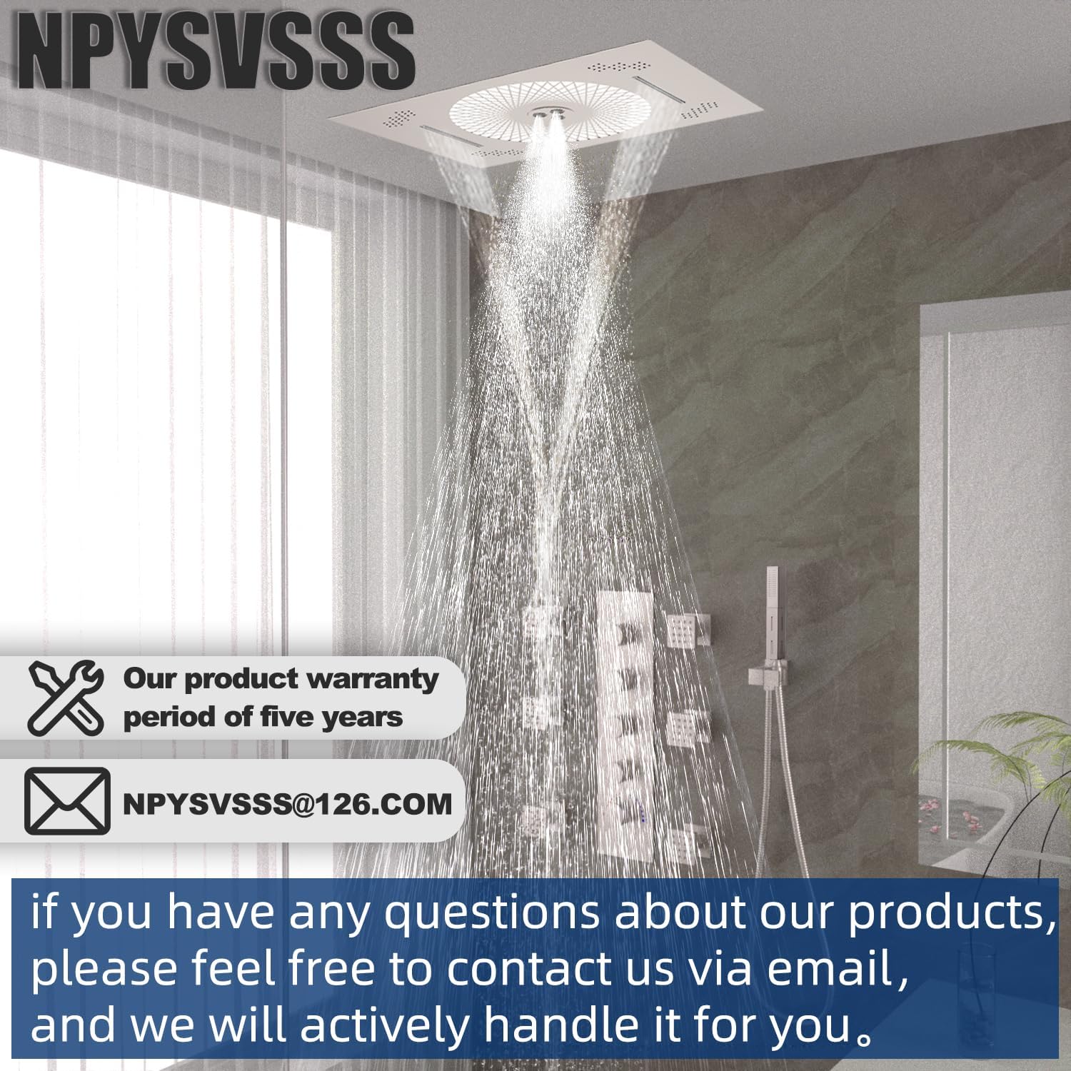 24x16 inch LED Shower head, 2 Function Stainless Steel Rectangle Waterfall And Mist Ceiling Mount Shower Head, 600 * 405mm Spray Waterfall Shower Head with Remote Control, Brushed Nickel