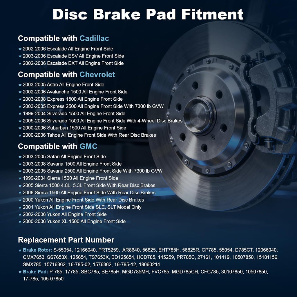 Front Drilled and Slotted Disc Brake Rotors & Ceramic Brake Pads Kit Fit for Cadillac 02-06 Escalade/ESV/EXT; for Chevy 00-06 Silverado/Suburban/Tahoe; for GMC 99-06 Sierra, 00-06 Yukon