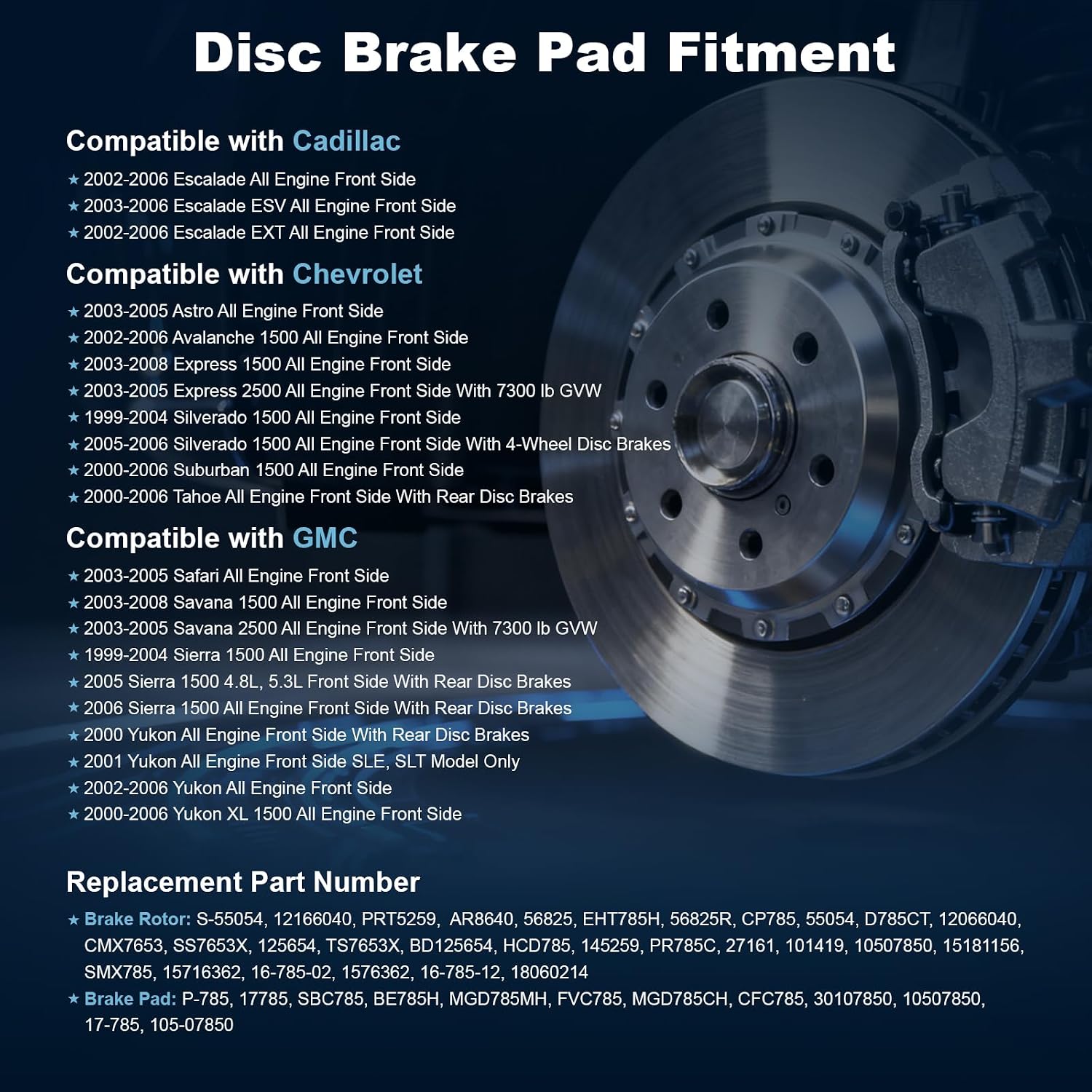 Front Drilled and Slotted Disc Brake Rotors & Ceramic Brake Pads Kit Fit for Cadillac 02-06 Escalade/ESV/EXT; for Chevy 00-06 Silverado/Suburban/Tahoe; for GMC 99-06 Sierra, 00-06 Yukon