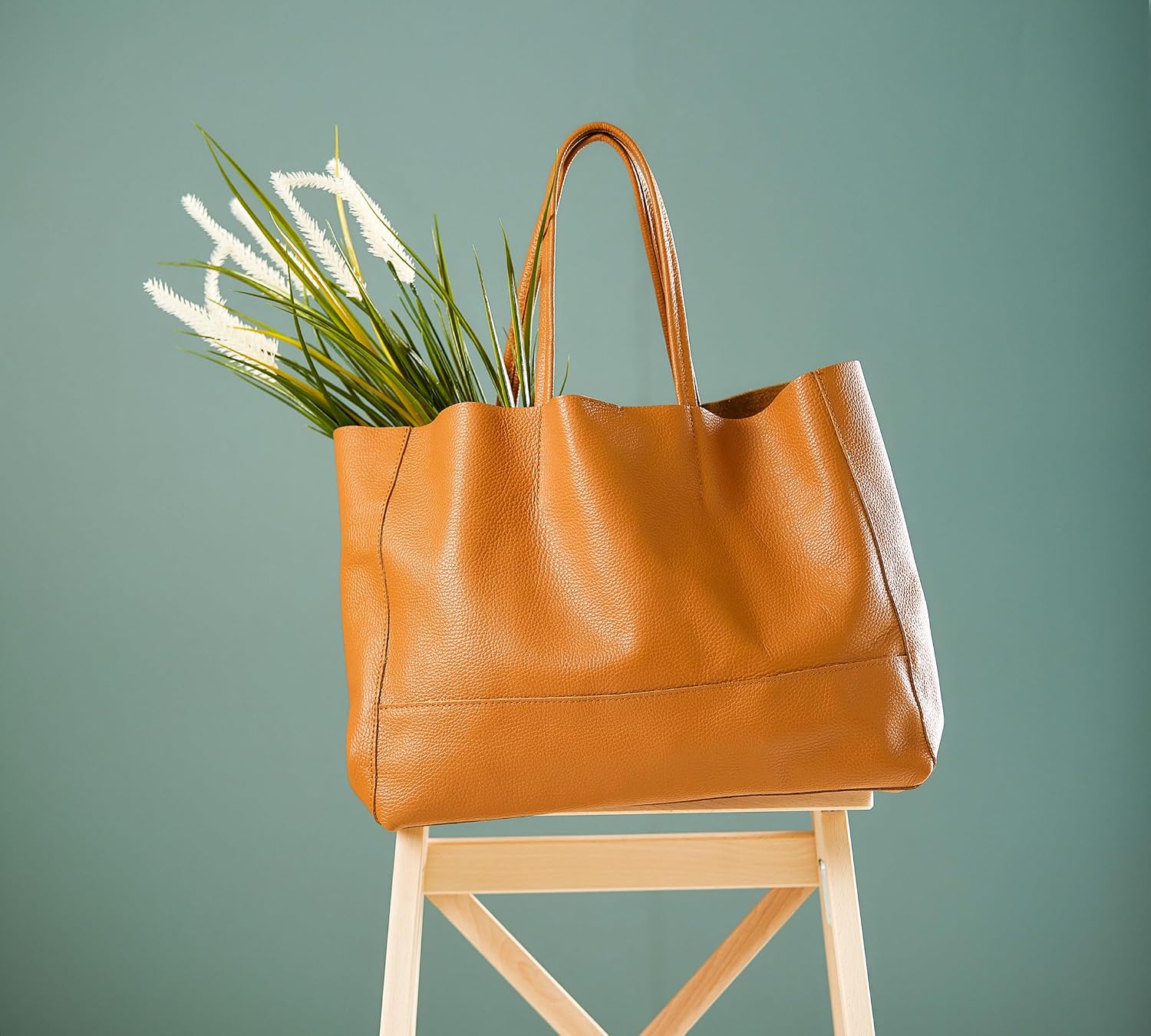 Italian Leather Tote Bag for Women - Large Shoulder Shopper, Fits 16' Laptop, Keychain Holder, Made in Italy