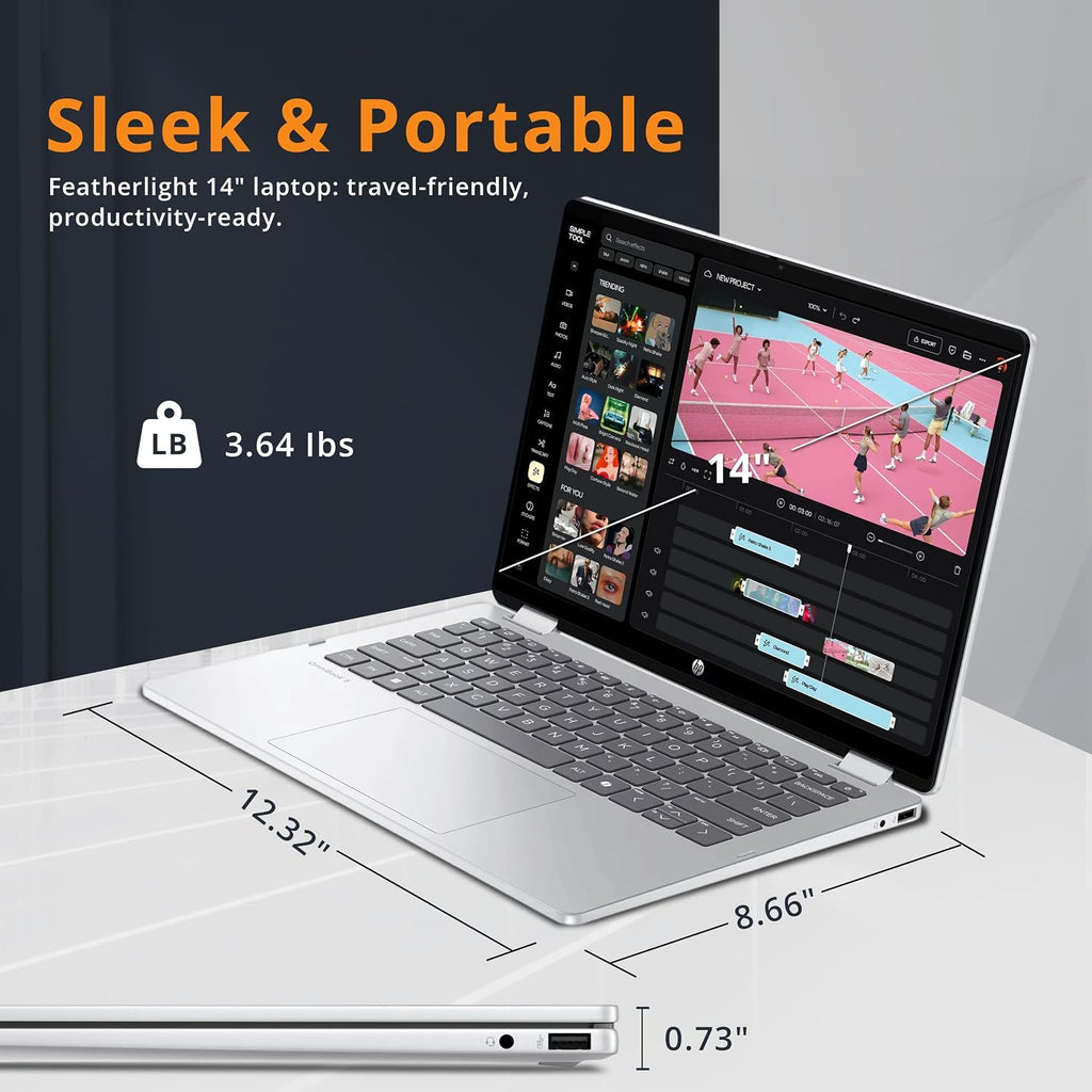 HP OmniBook 5 Flip 2-in-1 14' 2K Touchscreen Laptop, Intel 7 150U, 16GB LPDDR5, 1.16TB Storage(1TB SSD+160GB Docking Station Set), Backlit Keyboard, 5MP IR Camera, Wi-Fi 6E, Windows 11 Pro, Silver