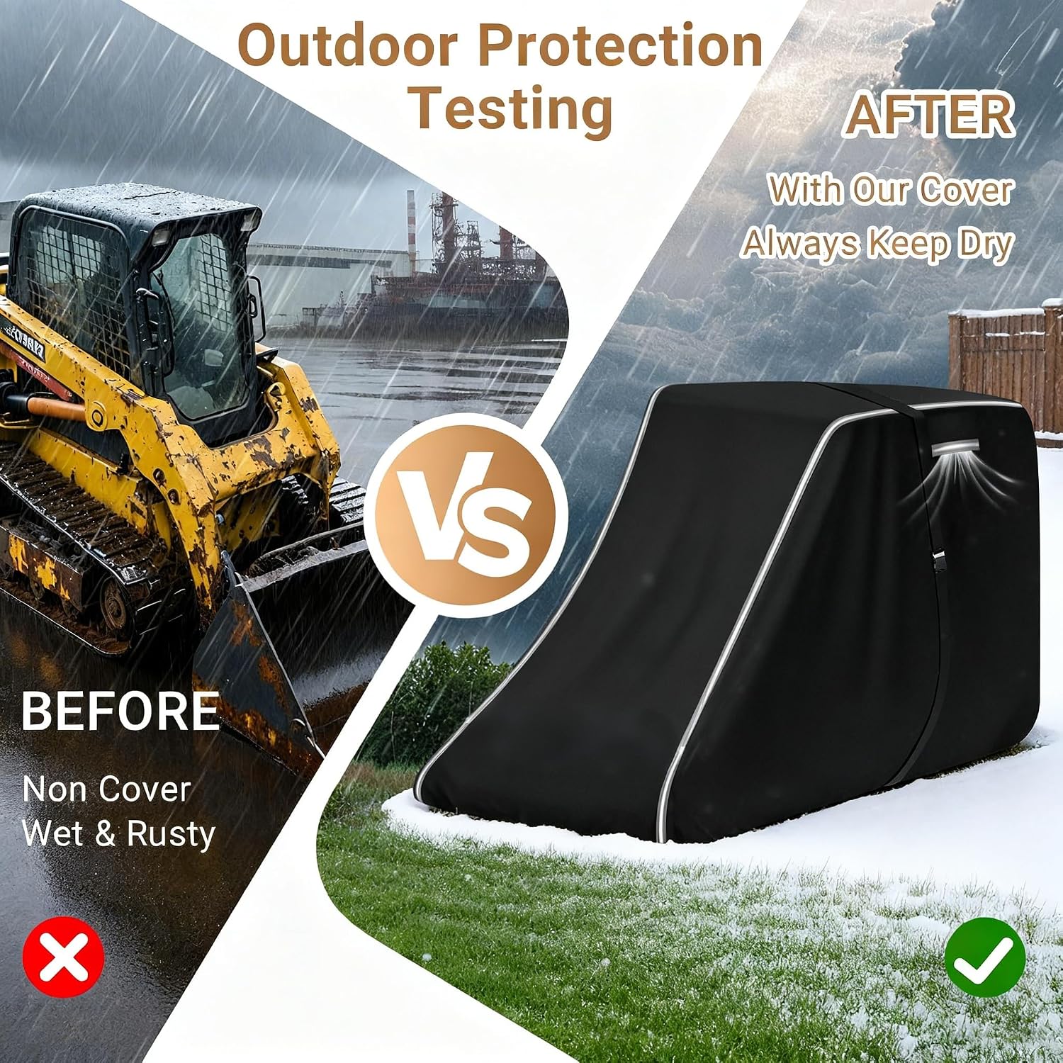 900D Skid Steer Cover Waterproof Heavy Duty, Windproof UV Protection Track Loader Cover Compatible with Bobcat, John Deere, Kubota, Caterpillar, Case, New Holland, JCB, 148 * 75 * 80 inch