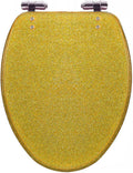 Glitter Toilet Seat Soft Close Elongated Toilet Seat 36.5 * 44Cm Resin Toilet Seat with Adjustable Hinges, Easy to Install Also Easy to Clean,Gold(Gold)
