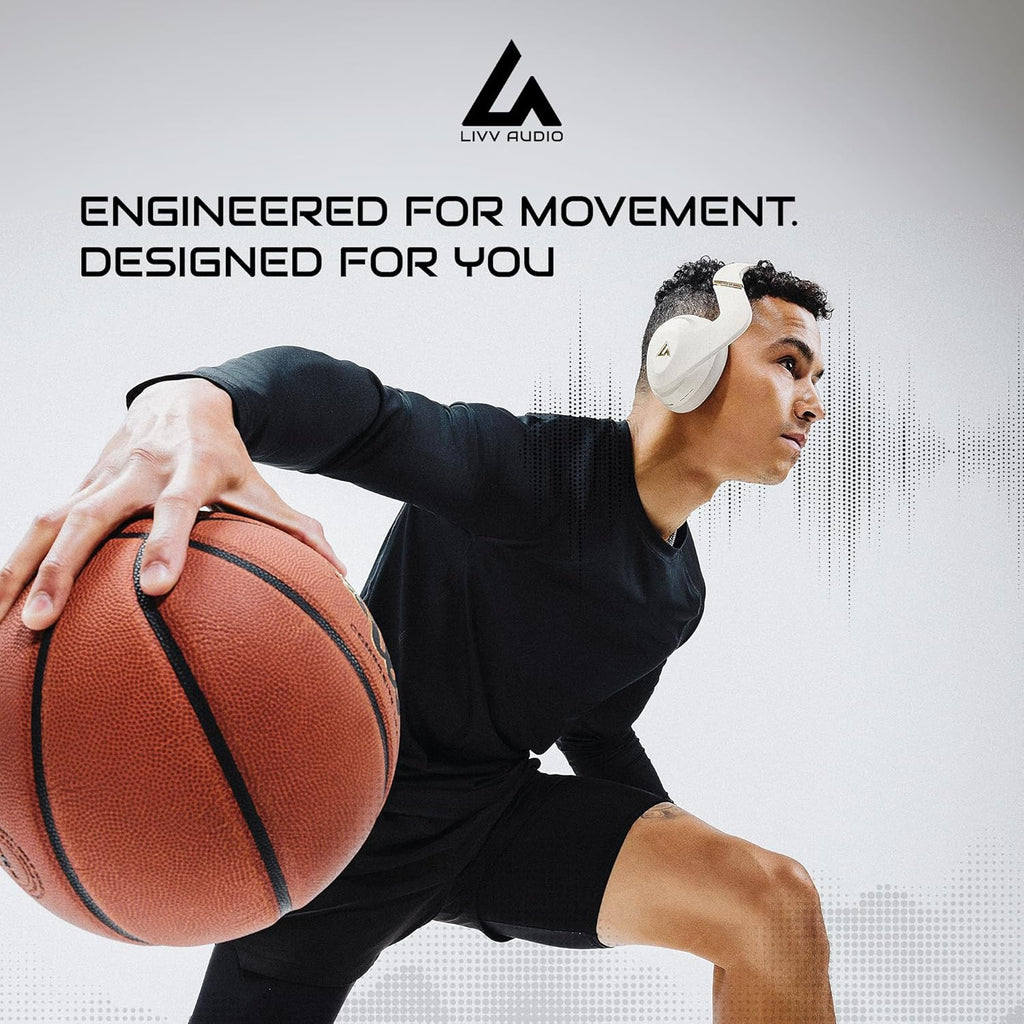 LIVV PRO Sports Headphones Designed for Gym, Workout, Running - Comfortable, Ergonomic, Over Ear, Active Noise Cancelling, 5 Microphones, Wireless, 50 Hours Battery Life, Bluetooth 5.3, Matte Black