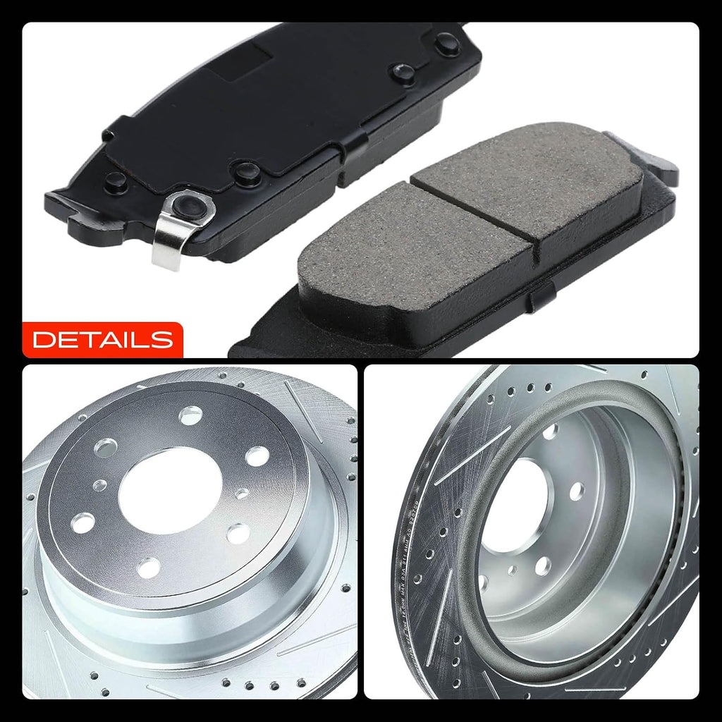 A-Premium 13.58 inch (345mm) Rear Disc Brake Rotors + Ceramic Pads Kit Compatible with Select Cadillac, Chevy and GMC Models - Silverado Sierra 1500 2014-2019, Escalade, Suburban, Tahoe, Yukon 15-20