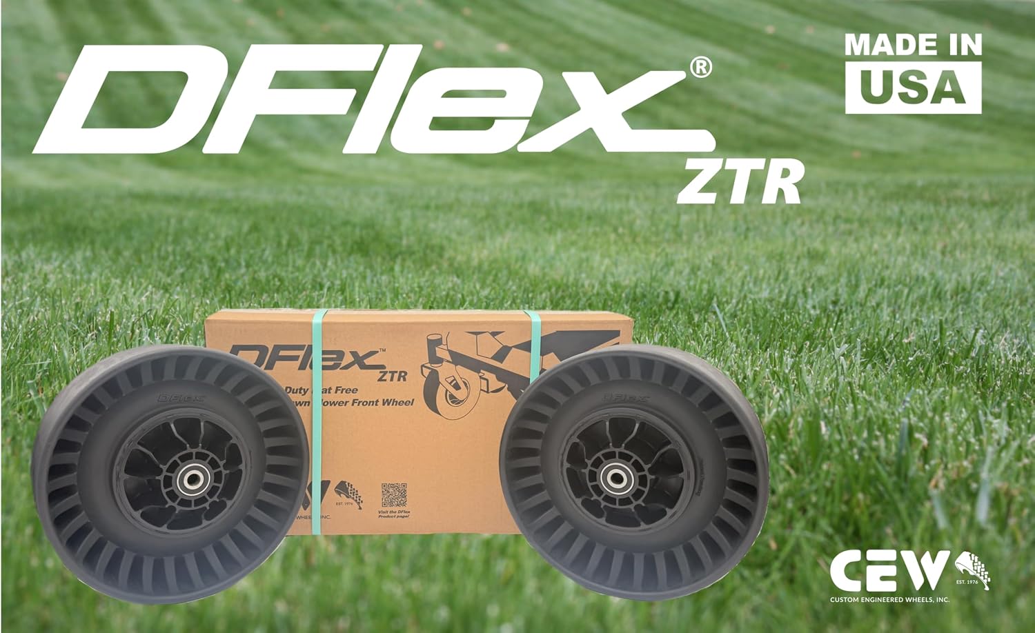 DFlex® Flat Free Lawn Mower Wheel, 11x5-5 Shock Absorption Solid Front Tires for Zero Turn Mower, 360Lbs Load, 1/2' or 5/8' or 3/4' Bearings, 5.91' Hub Bore Length, 2Pack (0.75' BB)