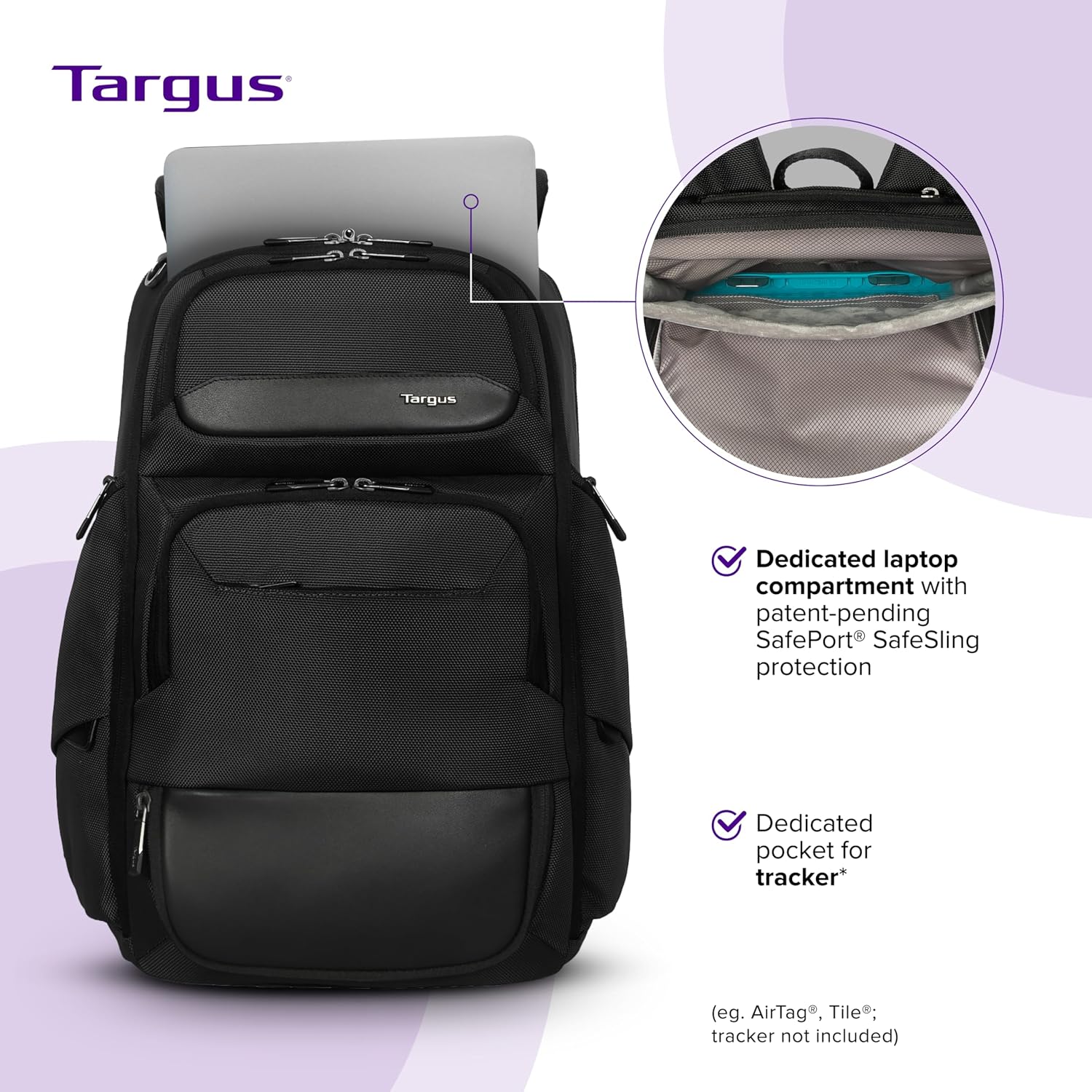 Targus 15-16 Inch Heritage Luxe Backpack, Professional Laptop Backpack with Padded Laptop Compartment, Ergonomic Shoulder Straps, Water-Resistant Fabric, Spacious Storage, Black (TBB656GL)