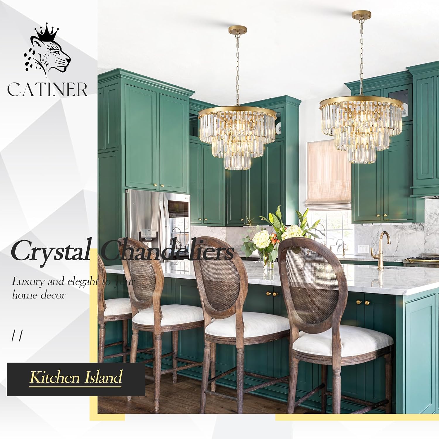 CATINER Modern Crystal Chandeliers,Gold 20' Round Chandeliers for Dining Room 3 Tiers 7 Lights Luxury K9 Crystal Ceiling Pendant Light Fixture for Foyer Bedroom Closet