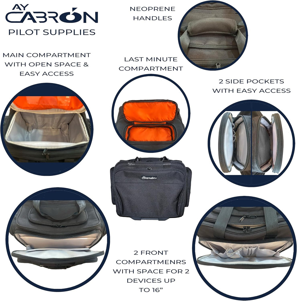 Ay Cabron™ Professional-Grade Pilot Flight Deck Trolley Bag – MADE BY PILOTS FOR PILOTS – Lightweight & Water-Resistant | Airbus & Boeing Compatible. (With Trolley, Large)
