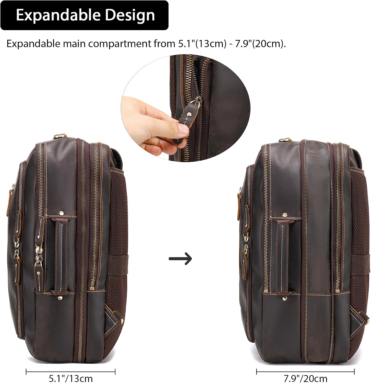 LANNSYNE Vintage Genuine Leather Backpack For Men, 2 in 1 Expandable Briefcase Fits 17'' Laptop Crossbody shoulder Bag Business/Travel Rucksack