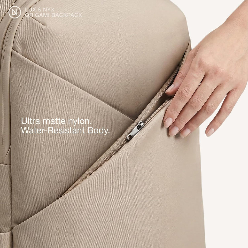Lux & Nyx Origami Laptop Backpack for Work and Travel - Fits 16' MacBook Pro - Lightweight Business Bag - Men and Women (Champagne Taupe)