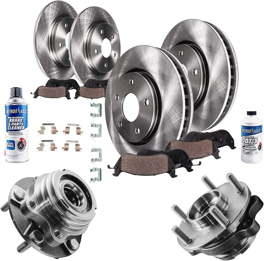 Detroit Axle - Wheel Bearing Hubs Brake Kit for 2007-2012 Nissan Altima, Front Wheel Bearing Hubs Front and Rear Disc Brake Rotors Ceramic Brake Pads 2008 2009 2010 2011 Replacement
