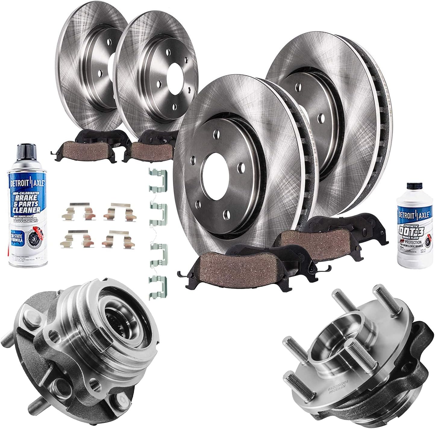 Detroit Axle - Wheel Bearing Hubs Brake Kit for 2007-2012 Nissan Altima, Front Wheel Bearing Hubs Front and Rear Disc Brake Rotors Ceramic Brake Pads 2008 2009 2010 2011 Replacement