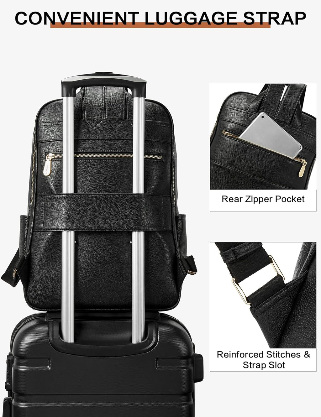 BOSTANTEN Genuine Leather 15.6 inch Laptop Backpack Purse for Women College Casual Backpack Travel Bag