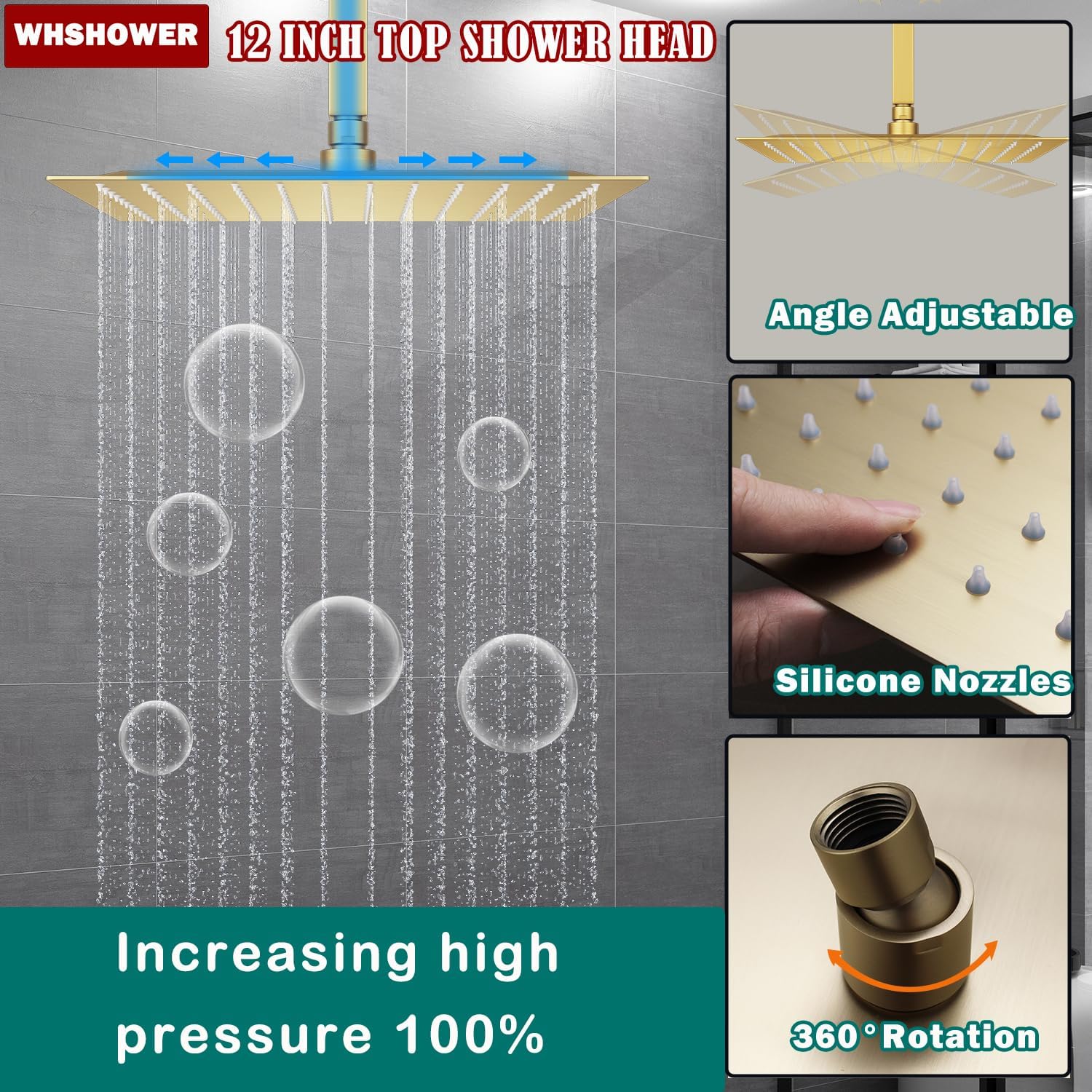 Brushed Gold Dual Shower Heads Shower System with 12'& 8' Shower Heads Full Body Digital Display Shower Set With Handheld Shower and Waterfall Tub Spout