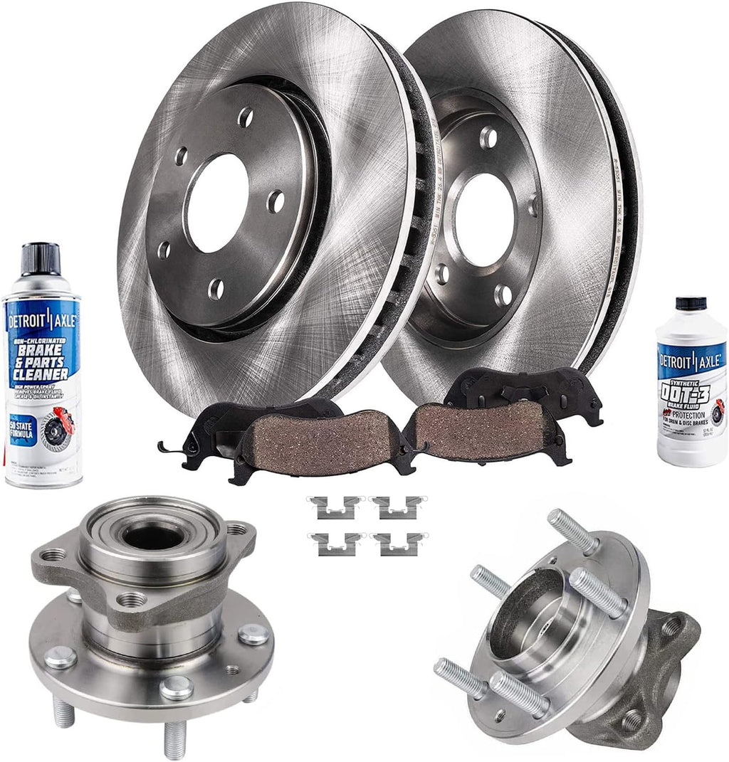 Detroit Axle - AWD Rear Wheel Bearing Hubs Brake Kit for 2007-2015 Mazda CX-9 Disc Brake Rotors Ceramic Brakes Pads Wheel Bearing Hubs 2008 2009 2010 2011 2012 2013 2014 CX9 Replacement