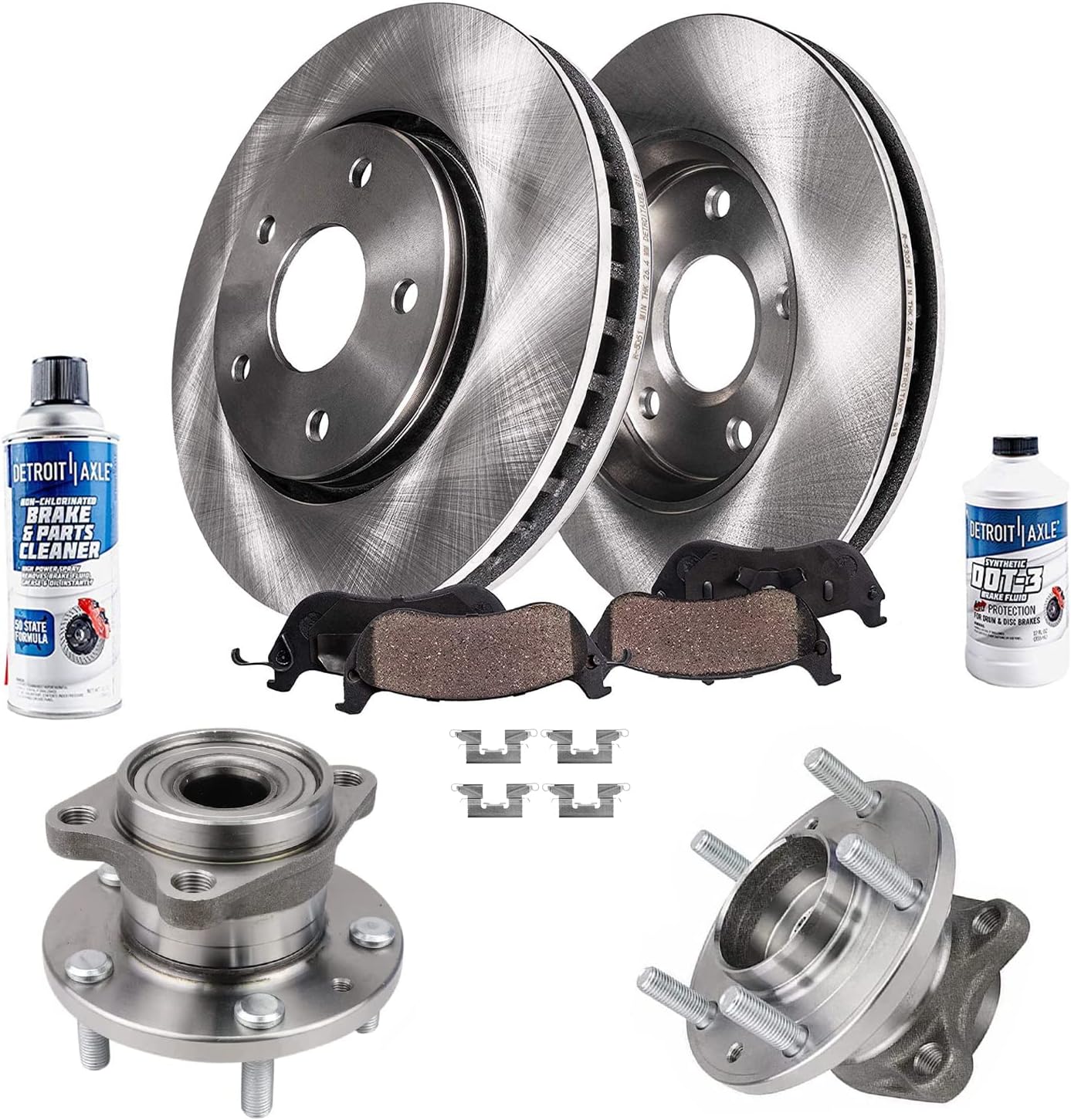 Detroit Axle - AWD Rear Wheel Bearing Hubs Brake Kit for 2007-2015 Mazda CX-9 Disc Brake Rotors Ceramic Brakes Pads Wheel Bearing Hubs 2008 2009 2010 2011 2012 2013 2014 CX9 Replacement