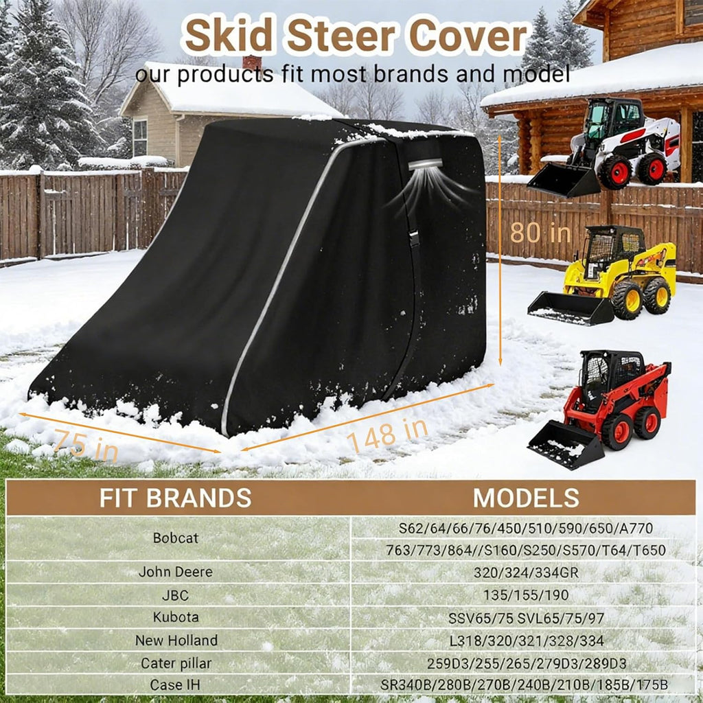 900D Skid Steer Cover Waterproof Heavy Duty, Windproof UV Protection Track Loader Cover Compatible with Bobcat, John Deere, Kubota, Caterpillar, Case, New Holland, JCB, 148 * 75 * 80 inch