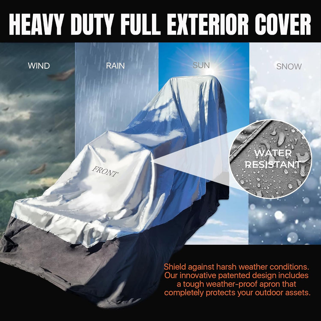 Heavy Duty Outdoor Tractor Cover with Patented Weighted Ground Conforming Apron Seal – Wind Resistant & Water Protection for Automobiles - Mid Size 189 L x 75 W x 86 H inch