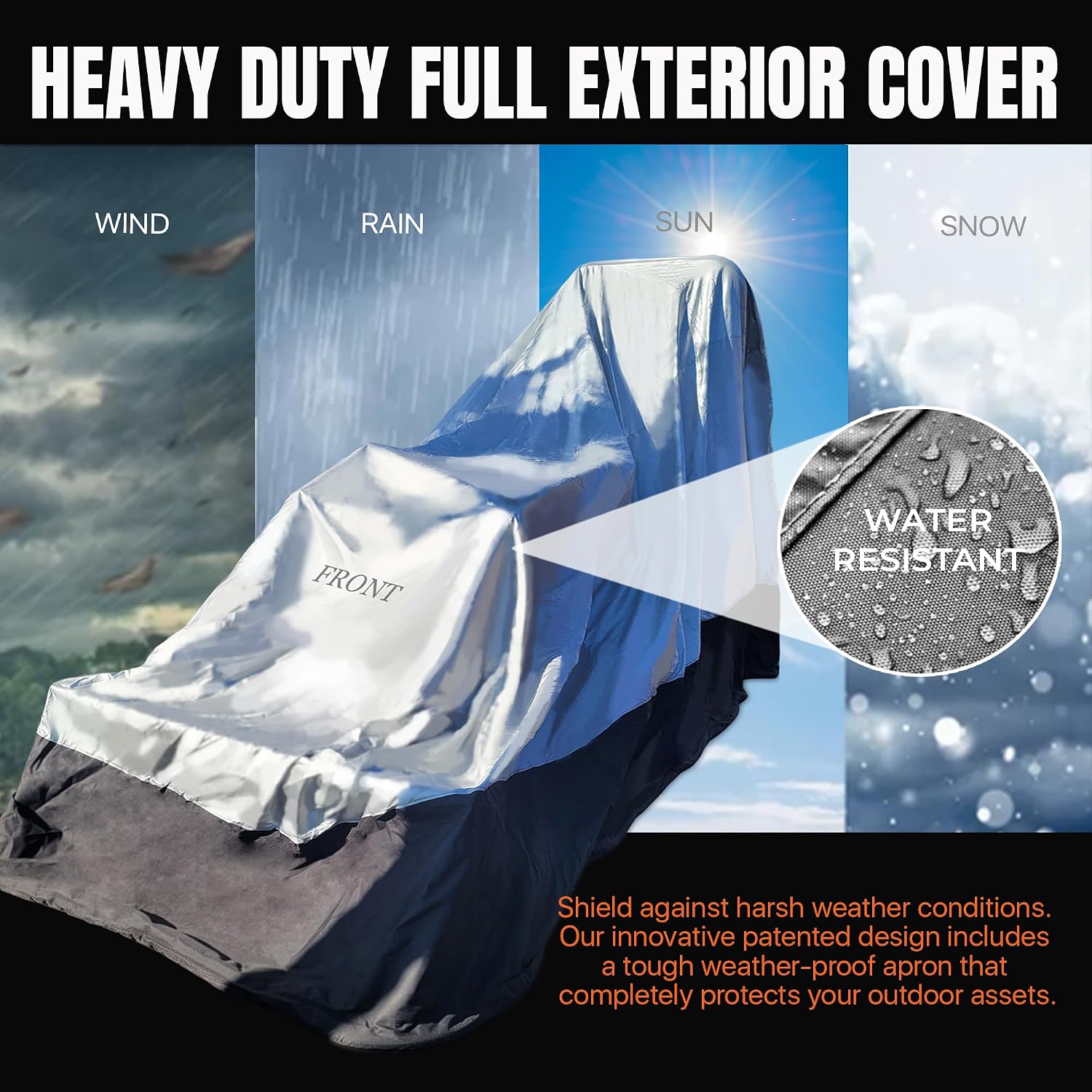 Heavy Duty Outdoor Tractor Cover with Patented Weighted Ground Conforming Apron Seal – Wind Resistant & Water Protection for Automobiles - Mid Size 189 L x 75 W x 86 H inch