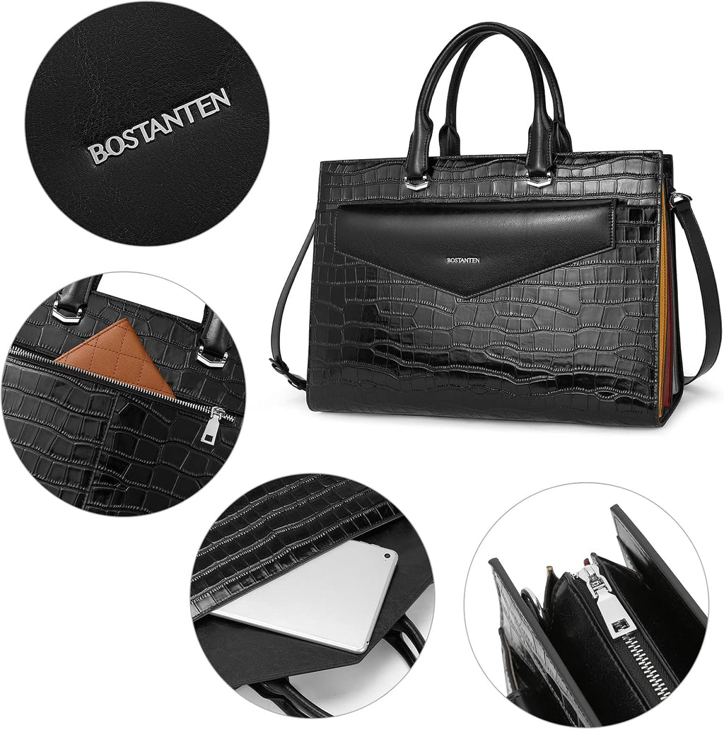 BOSTANTEN Briefcase for Women Laptop Tote 15.6 Inch Genuine Leather Handbag Work Bag Beige