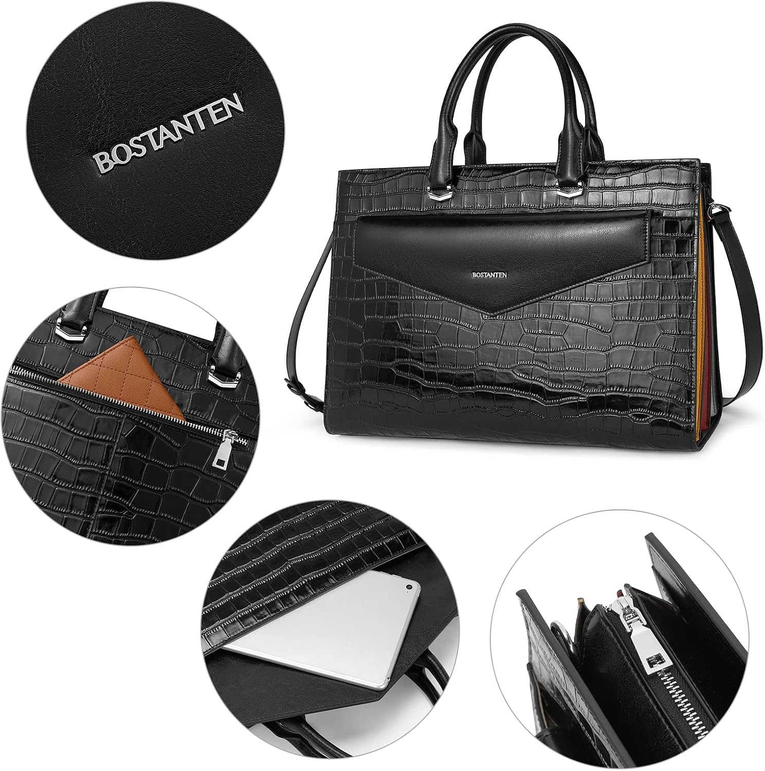 BOSTANTEN Briefcase for Women Laptop Tote 15.6 Inch Genuine Leather Handbag Work Bag Beige
