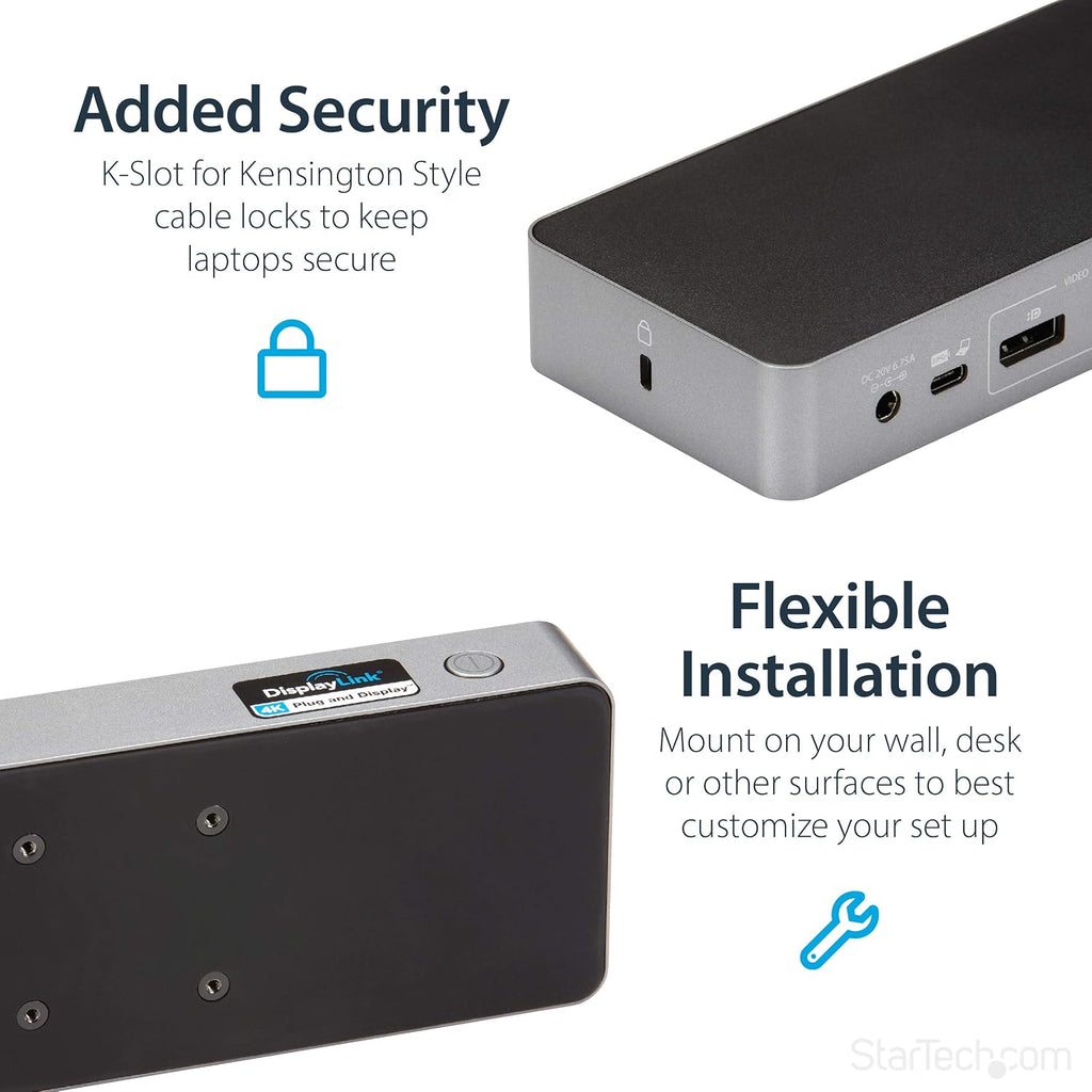 StarTech.com USB-C / USB-A Hybrid Docking Station for MacBook Pro / Air M1 M2 M3 M4 & Windows, Universal Dual 4K 60Hz HDMI DP Dock, Thunderbolt Compatible, 60W Laptop Charging