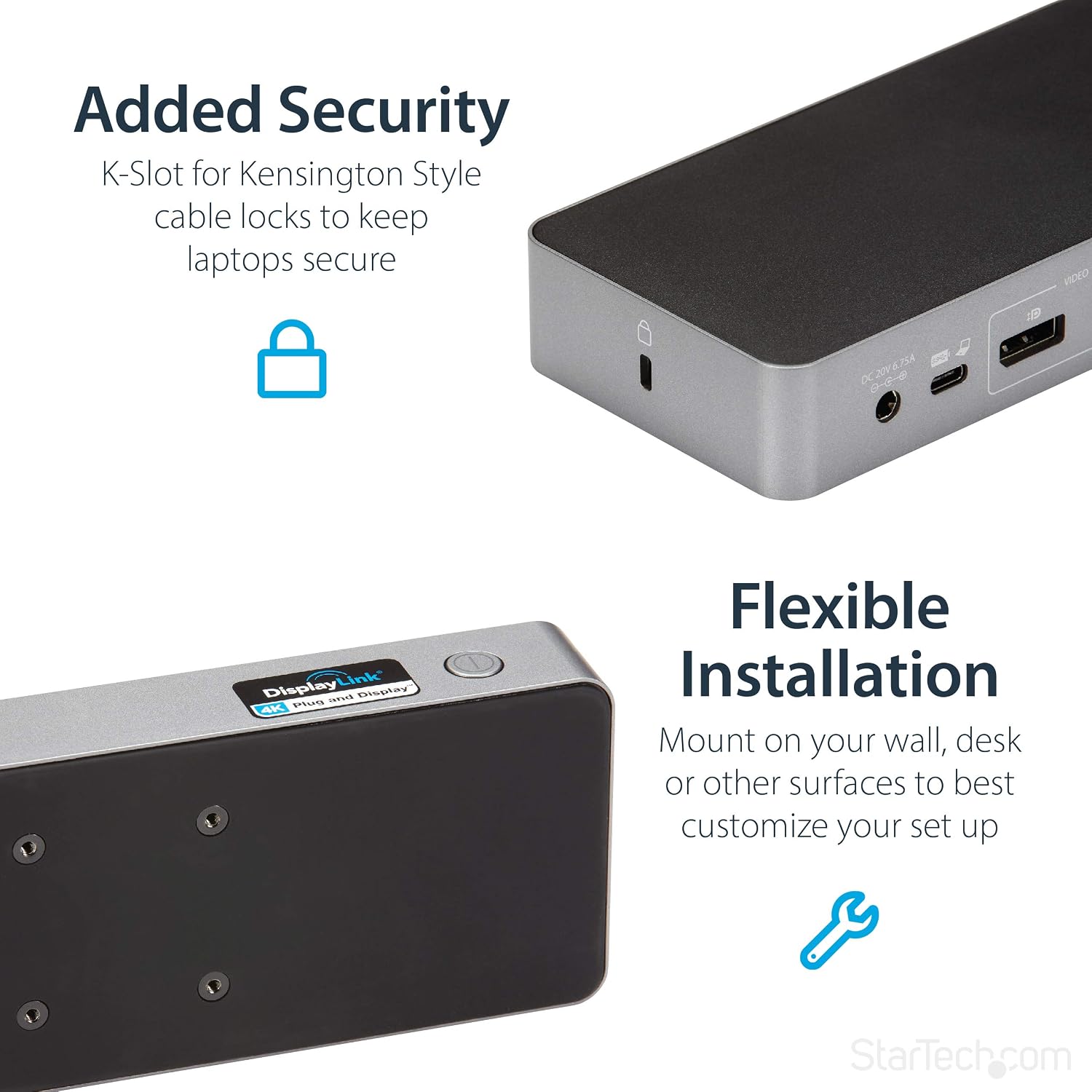 StarTech.com USB-C / USB-A Hybrid Docking Station for MacBook Pro / Air M1 M2 M3 M4 & Windows, Universal Dual 4K 60Hz HDMI DP Dock, Thunderbolt Compatible, 60W Laptop Charging