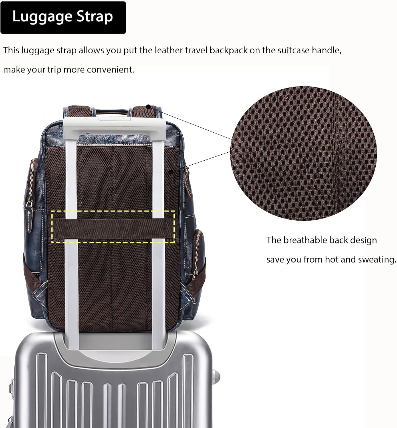 LANNSYNE Vegetable Tanned Leather Backpack for Men, 15.6' Laptop Backpack Camping Travel 24L Rucksack