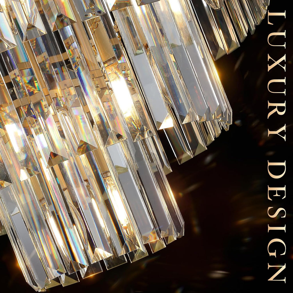 CATINER Modern Crystal Chandeliers,Gold 20' Round Chandeliers for Dining Room 3 Tiers 7 Lights Luxury K9 Crystal Ceiling Pendant Light Fixture for Foyer Bedroom Closet