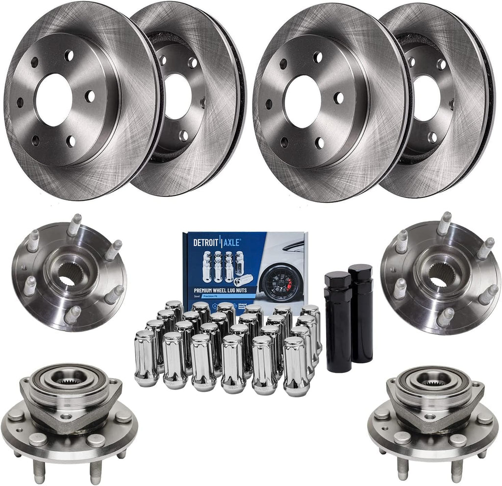 Detroit Axle - Brake Kit for Buick Enclave Chevrolet Traverse GMC Acadia Limited Saturn Outlook, Front and Rear Disc Brake Rotors Wheel Bearings Hubs Wheel Lug Nuts Socket Keys Replacement