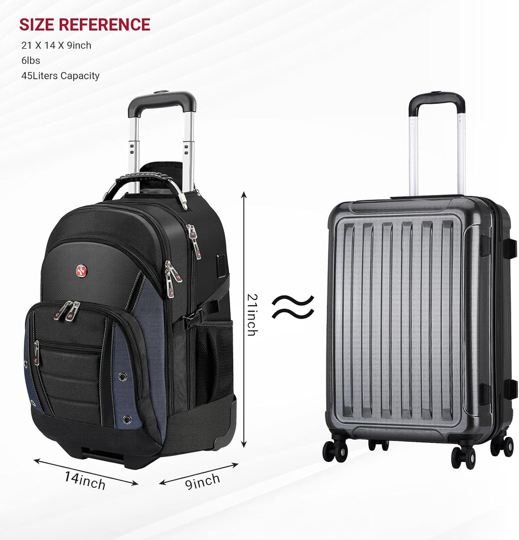 star cloud Rolling Backpack with Wheels, USB & Type-C Charging Port, 21x14x9 Water Resistant Wheeled Backpack, 17.3' Roller Laptop Backpack, Carry On Luggage for Business Travel College Work Bag