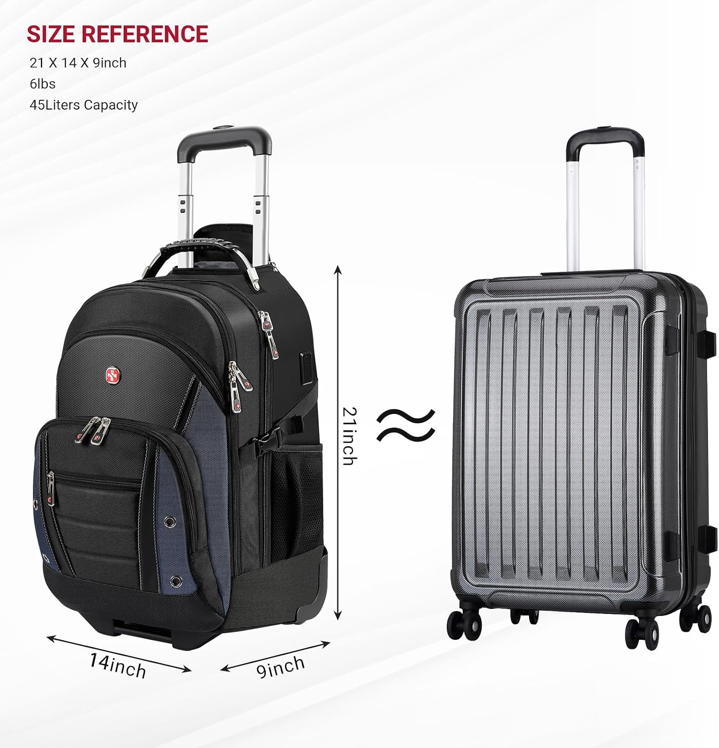 star cloud Rolling Backpack with Wheels, USB & Type-C Charging Port, 21x14x9 Water Resistant Wheeled Backpack, 17.3' Roller Laptop Backpack, Carry On Luggage for Business Travel College Work Bag