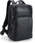 Masa Kawa Black Leather Laptop Backpack for Men Fits 16' 15.6' Computer, Business Travel Work Large Daypack Camping Weekender Bag