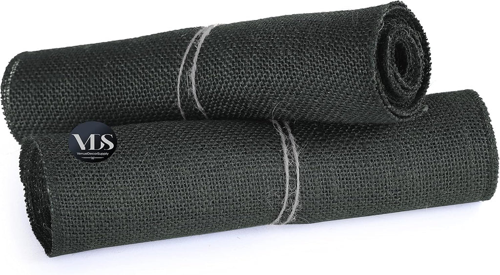 VDS Pack of 25, Burlap Table Runner 100% Natural Jute Rustic Hessian Table Cloth Centrepiece for Wedding Bridal Shower Birthday Event Party Banquet Table Decoration (Size 12X108 Inch)(Black)