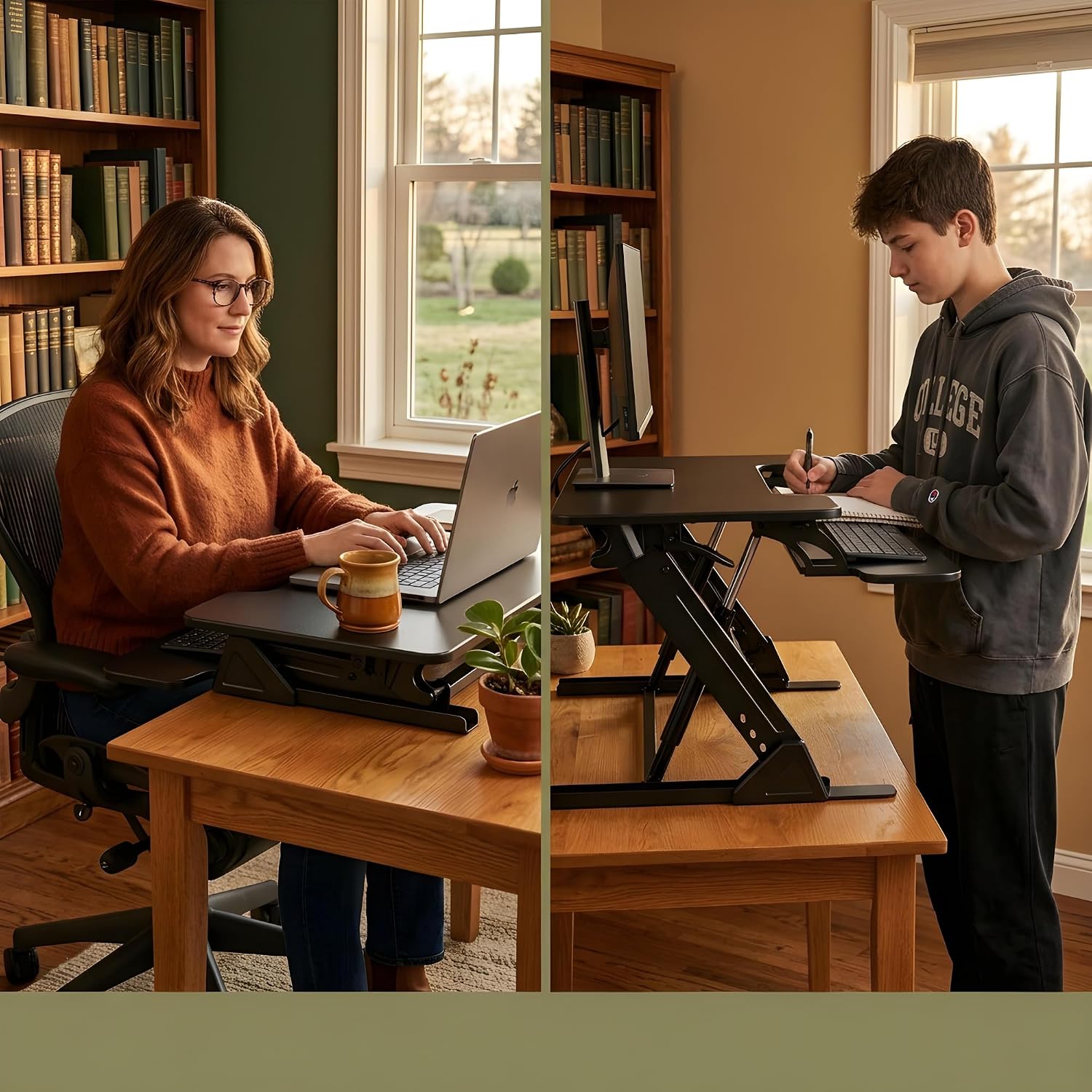 Standing Desk Converter 36 x 24 Inches - Height Adjustable Sit to Stand Riser with Keyboard Tray, Ergonomic Workstation for Home Office, Black