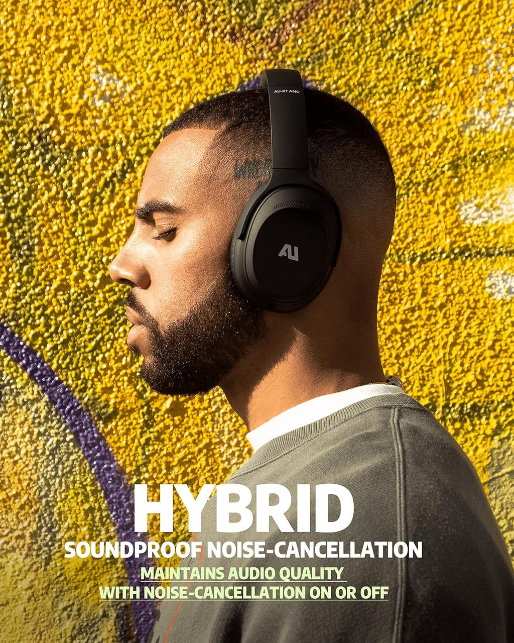 ausounds Wireless Bluetooth Headphones with Hybrid Active Noise Cancelling, Over-Ear Headset, aptX HD Supported, Bi-Fold, Protein Earmuffs, Deep Bass, Build-in Mics, 30 Hours Playtime (AU-XT, Black)